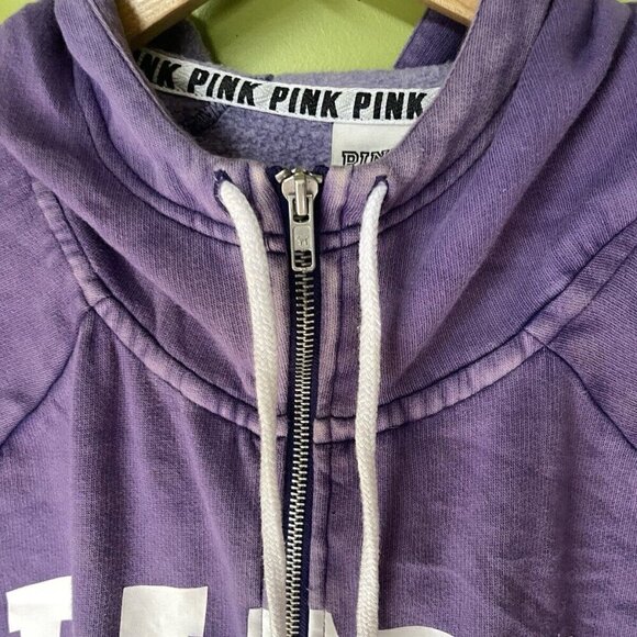 Vintage PINK Victoria Secret Full Zip Hoodie Purple White Women's Size Large - Picture 11 of 14